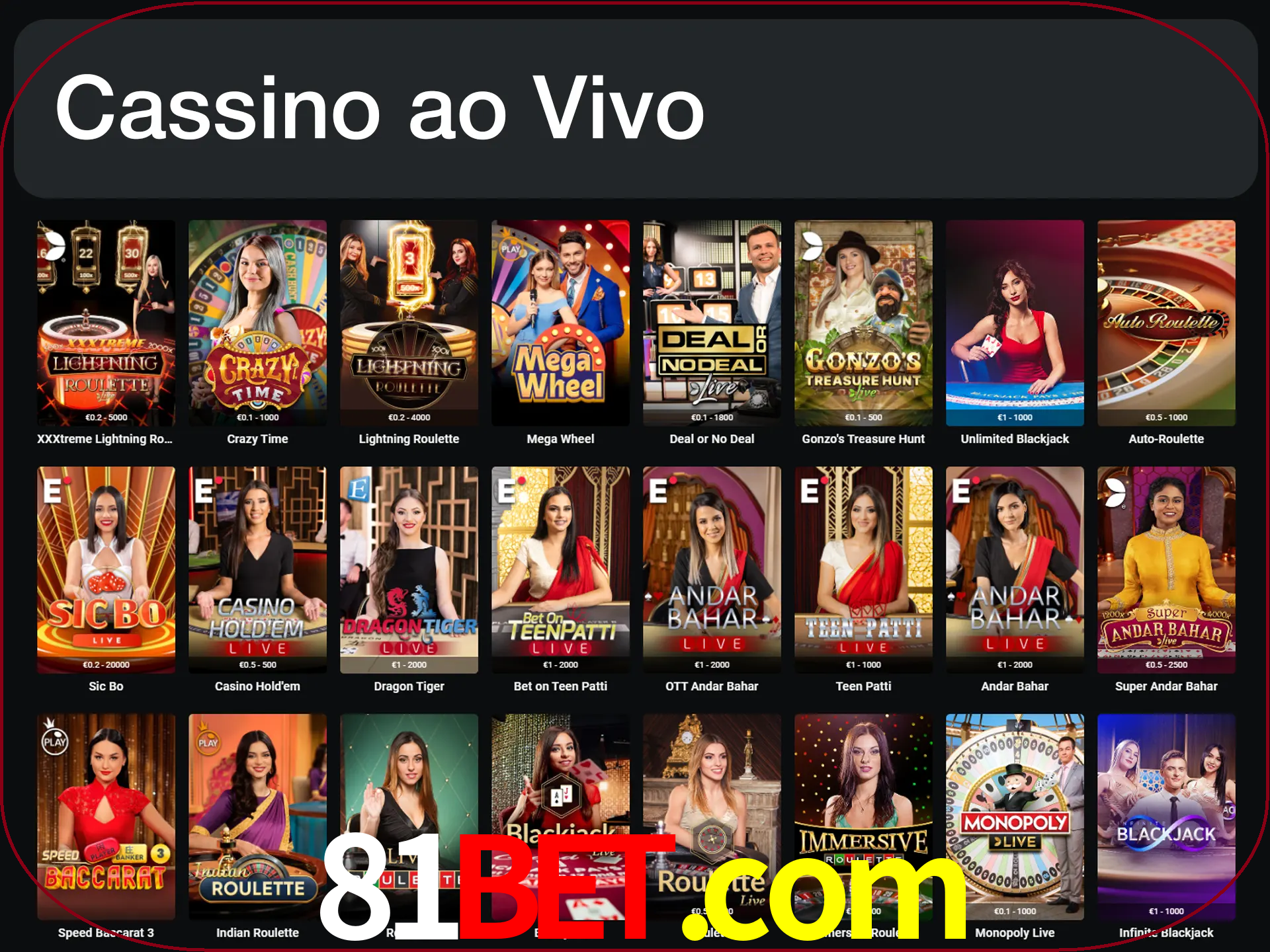 Jogue jogos de cassino com um verdadeiro dealer.